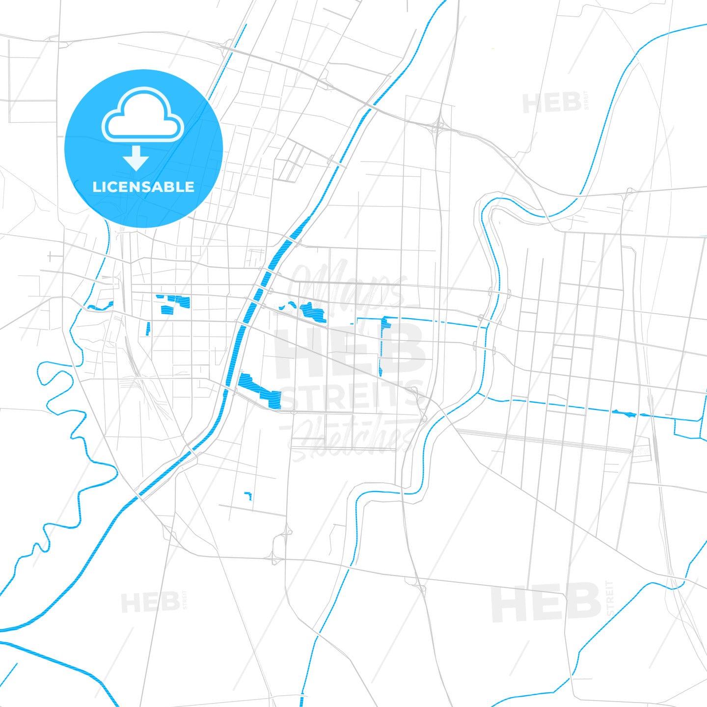 Dezhou, China PDF vector map with water in focus