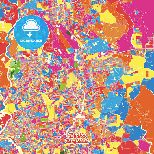Dhaka, Bangladesh Crazy Colorful Street Map Poster Template - HEBSTREITS Sketches
