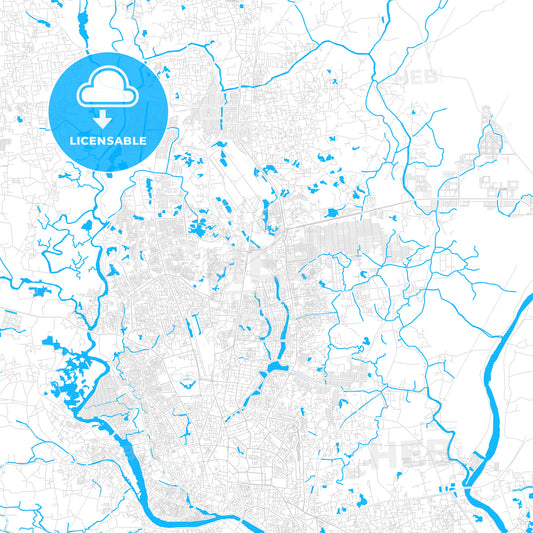 Dhaka, Bangladesh PDF vector map with water in focus