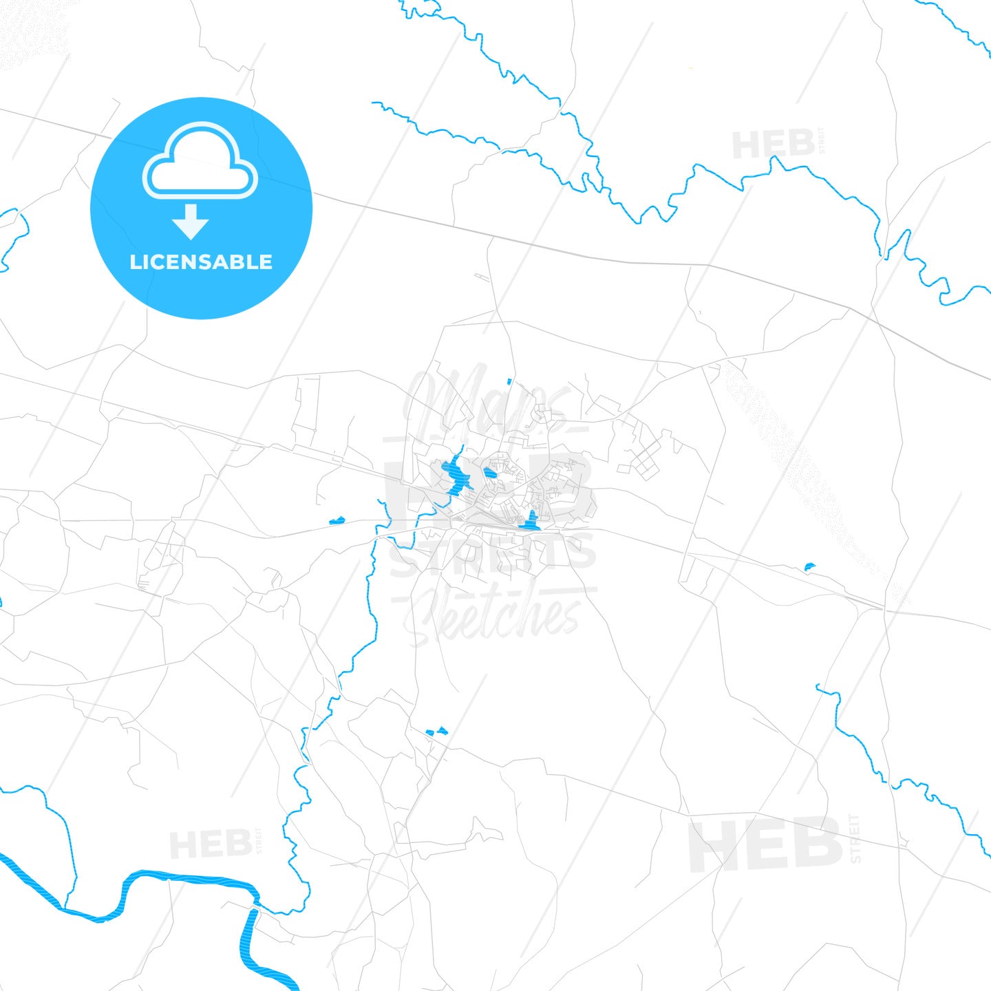 Dhanbad, India PDF vector map with water in focus