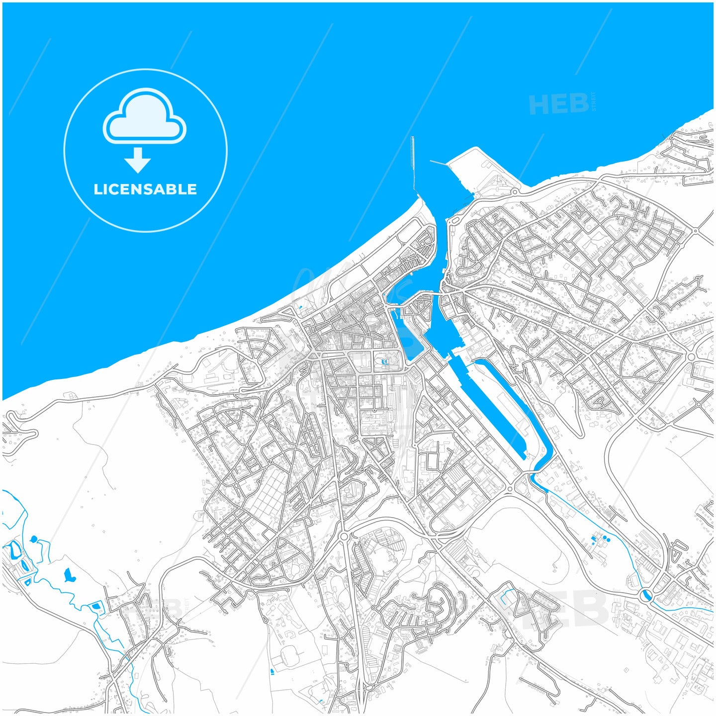 Dieppe, Seine-Maritime, France, city map with high quality roads.