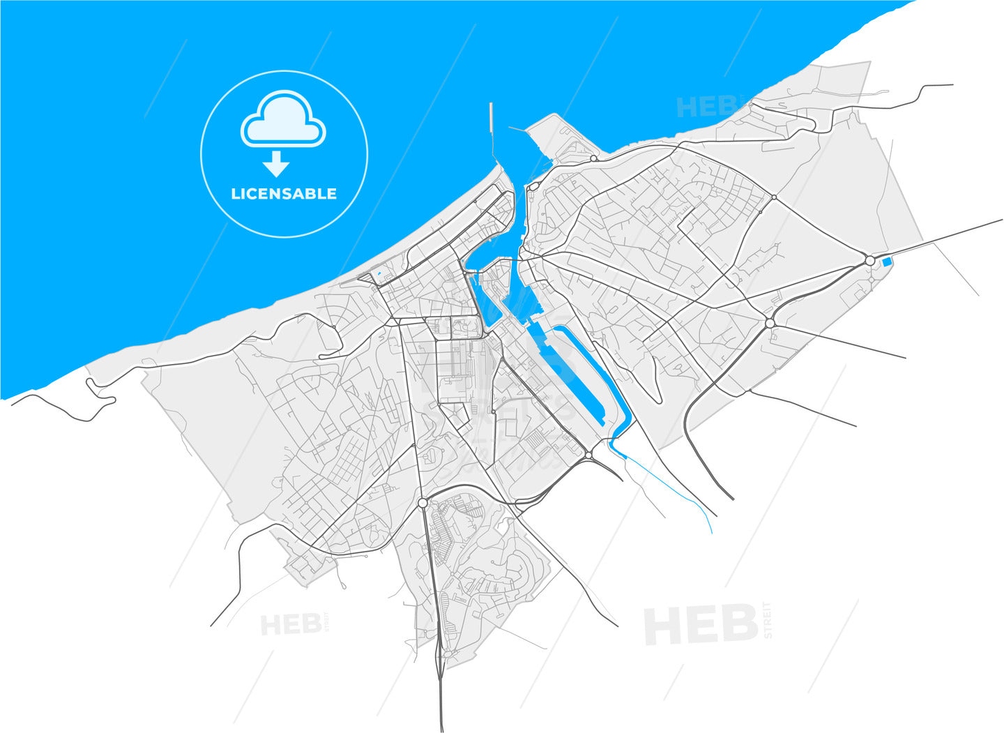 Dieppe, Seine-Maritime, France, high quality vector map