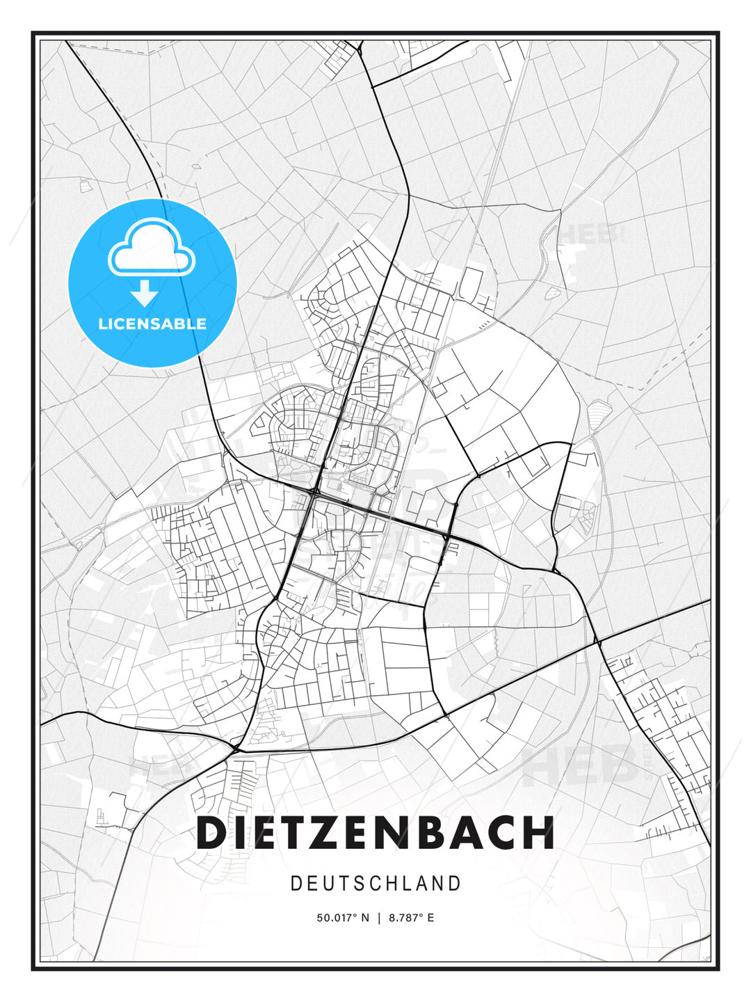 Dietzenbach, Germany, Modern Print Template in Various Formats - HEBSTREITS Sketches