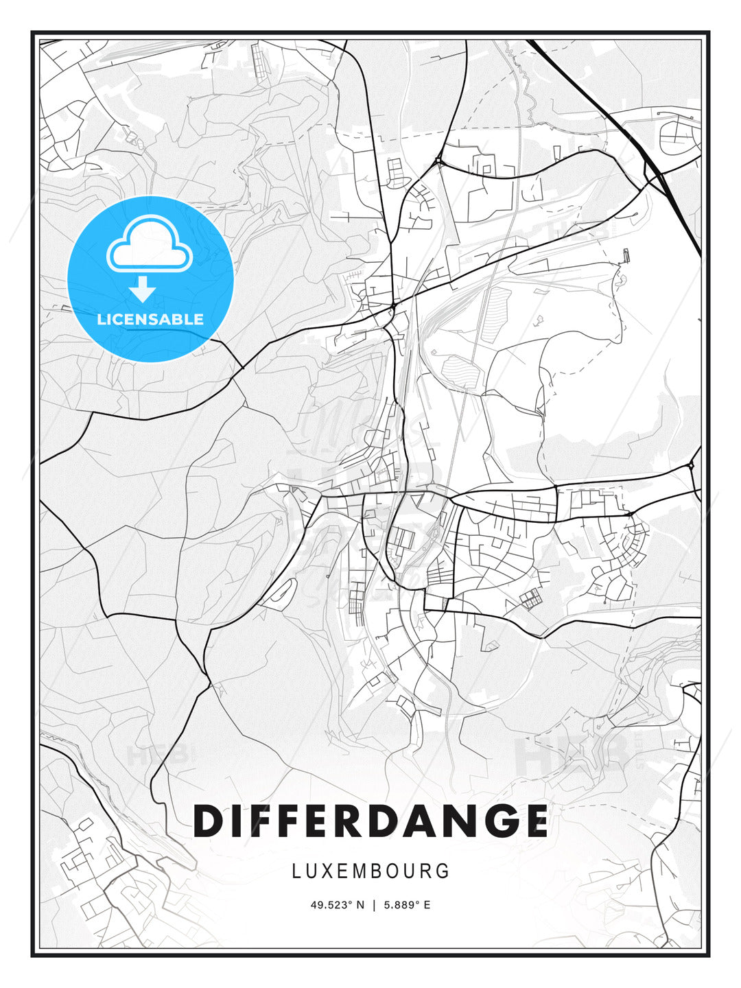 Differdange, Luxembourg, Modern Print Template in Various Formats - HEBSTREITS Sketches