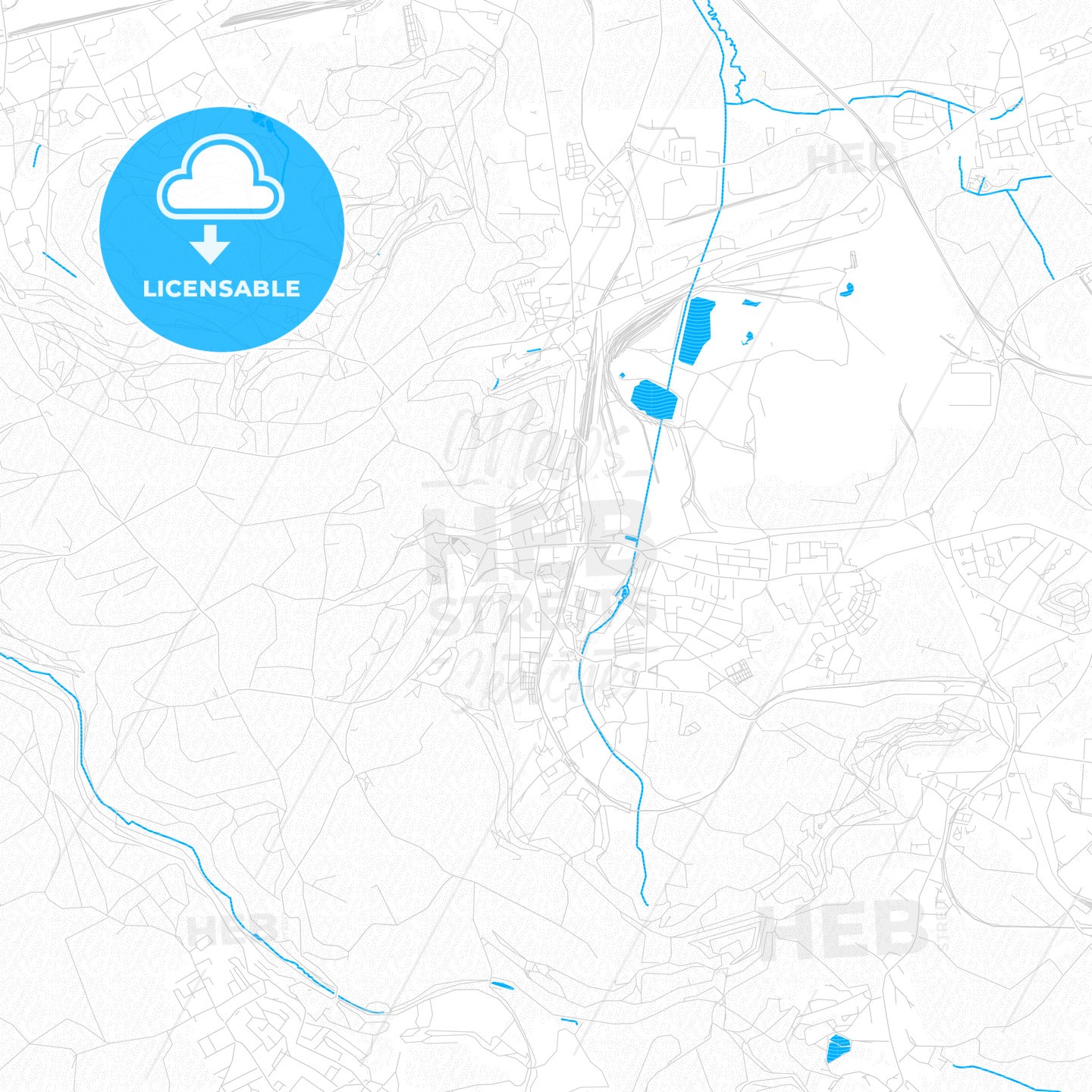 Differdange, Luxembourg PDF vector map with water in focus