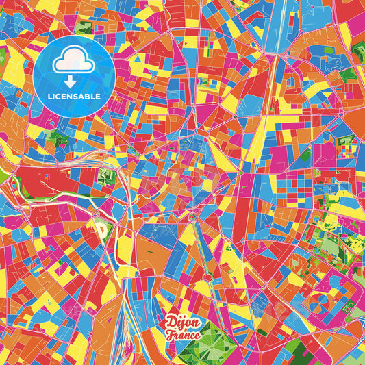 Dijon, France Crazy Colorful Street Map Poster Template - HEBSTREITS Sketches
