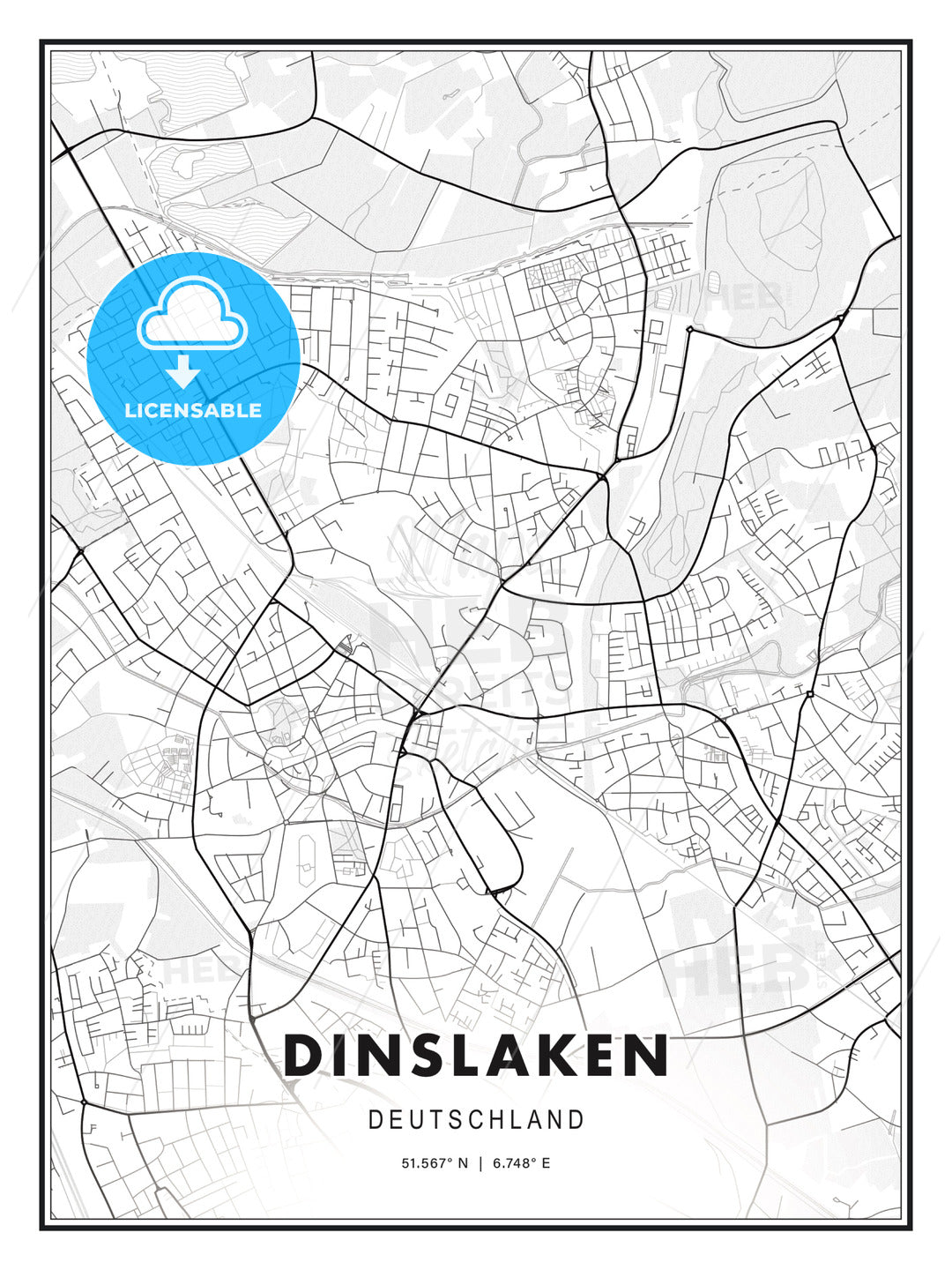 Dinslaken, Germany, Modern Print Template in Various Formats - HEBSTREITS Sketches