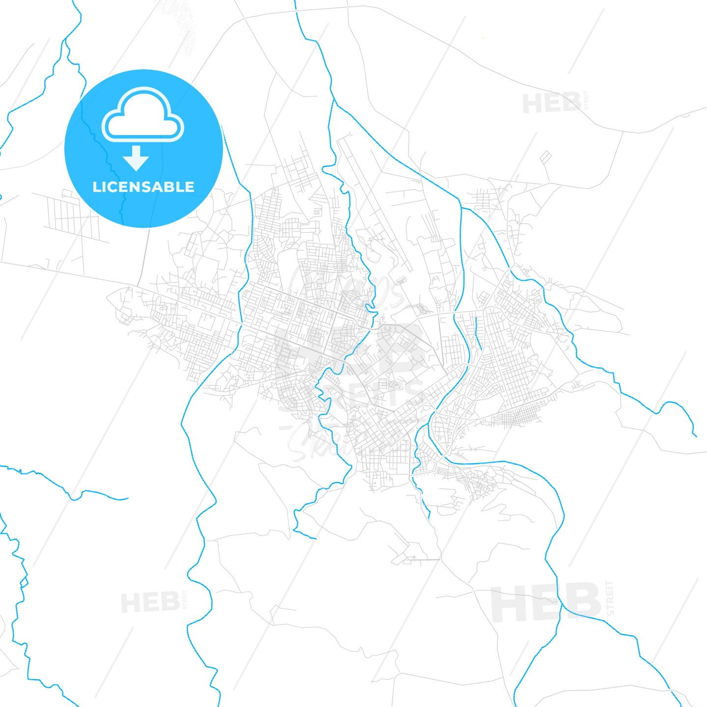 Dire Dawa, Ethiopia PDF vector map with water in focus