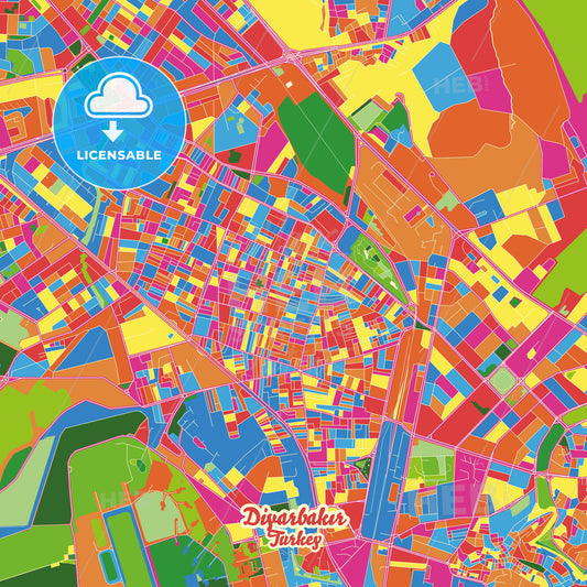 Diyarbakır, Turkey Crazy Colorful Street Map Poster Template - HEBSTREITS Sketches