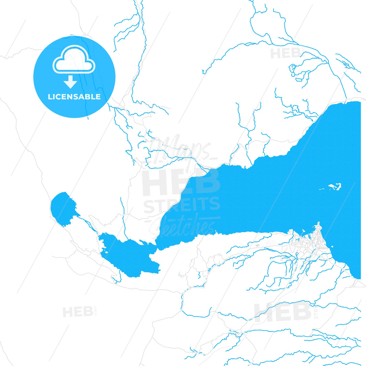 Djibouti, Djibouti PDF vector map with water in focus