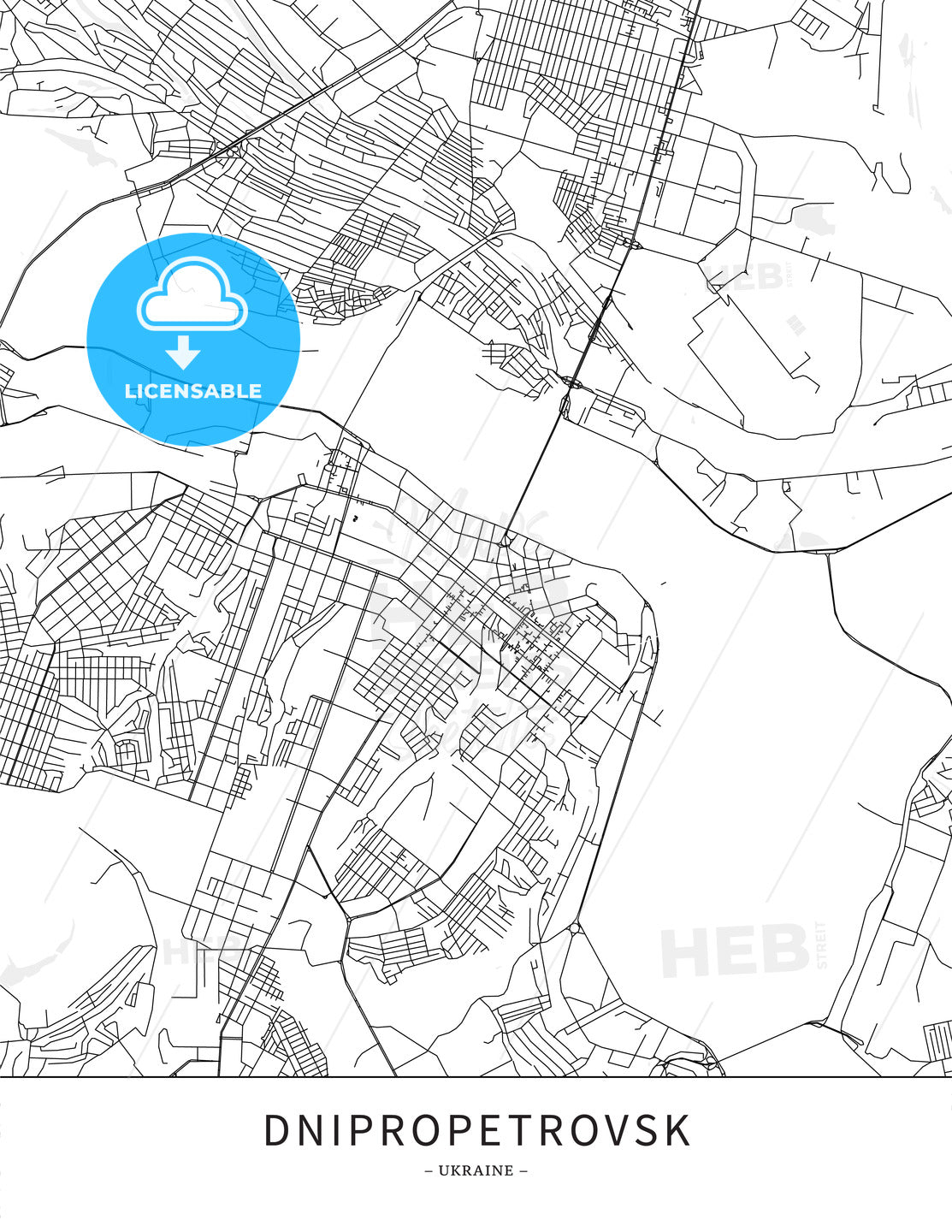 Dnipropetrovsk, Ukraine, Map poster borderless print template - HEBSTREITS