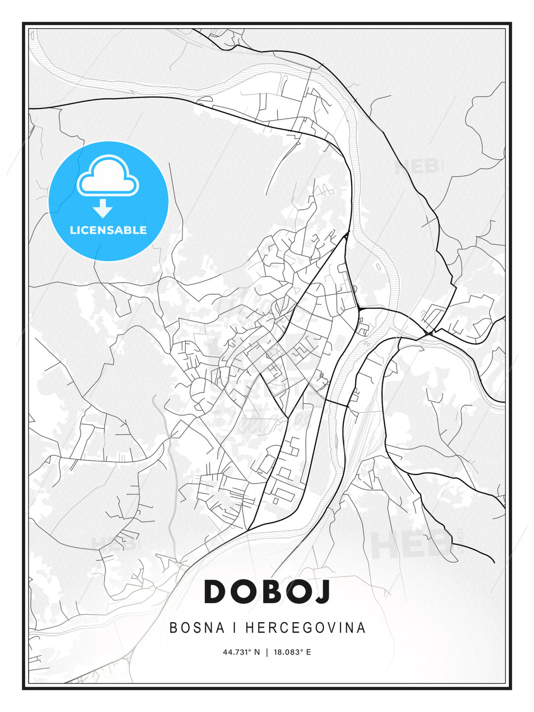 Doboj, Bosnia and Herzegovina, Modern Print Template in Various Formats - HEBSTREITS Sketches