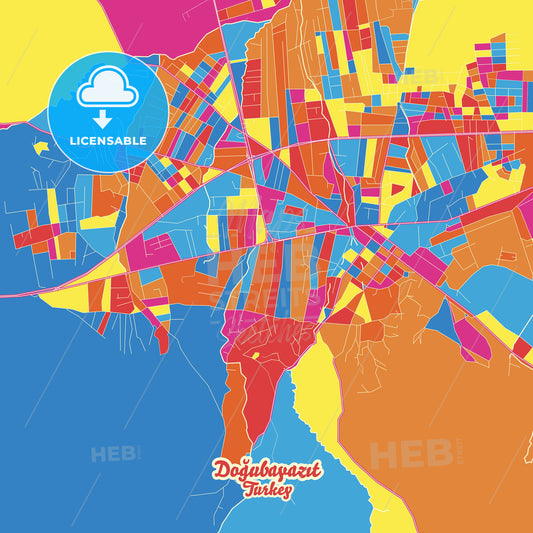 Doğubayazıt, Turkey Crazy Colorful Street Map Poster Template - HEBSTREITS Sketches