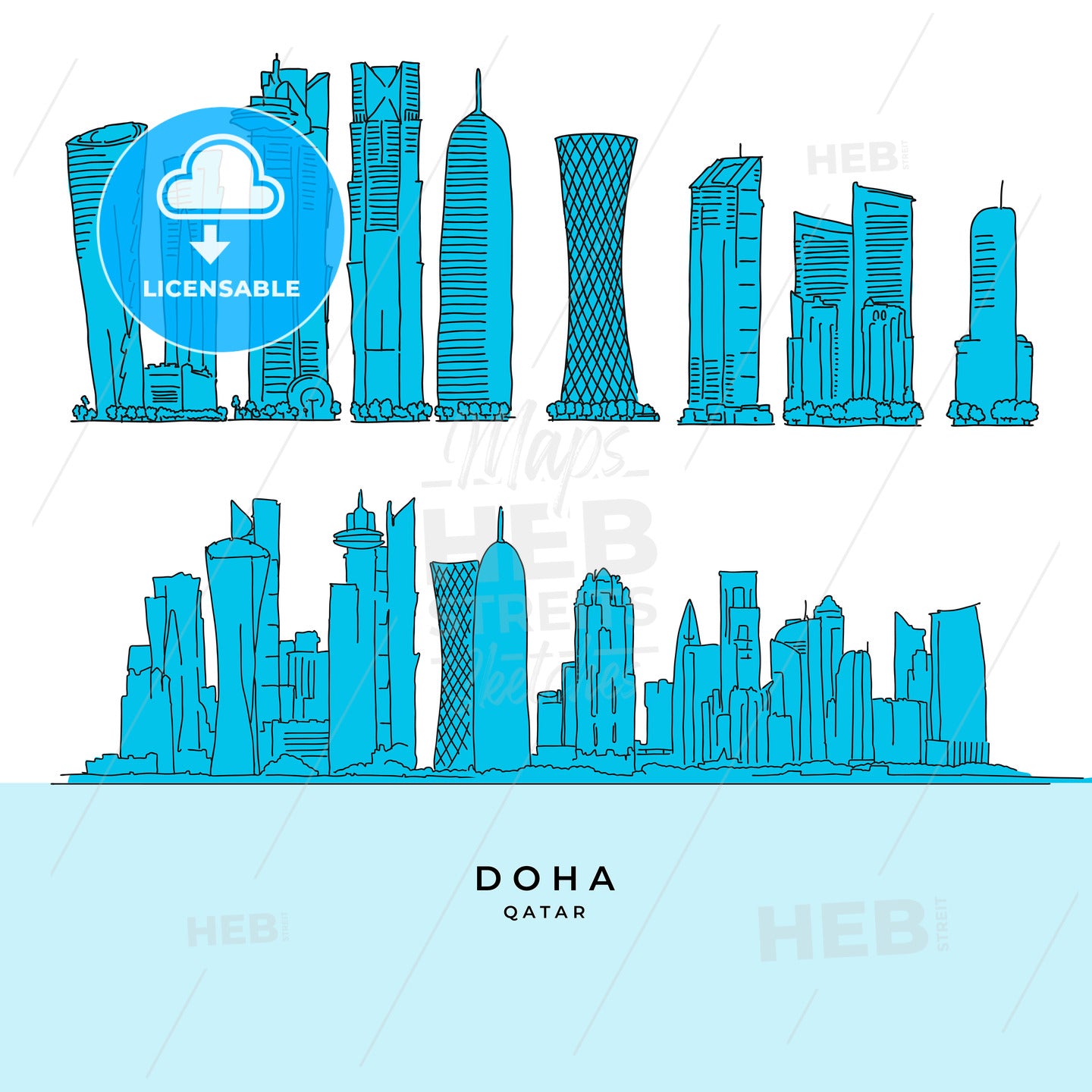 Doha Qatar Skyscraper set – instant download