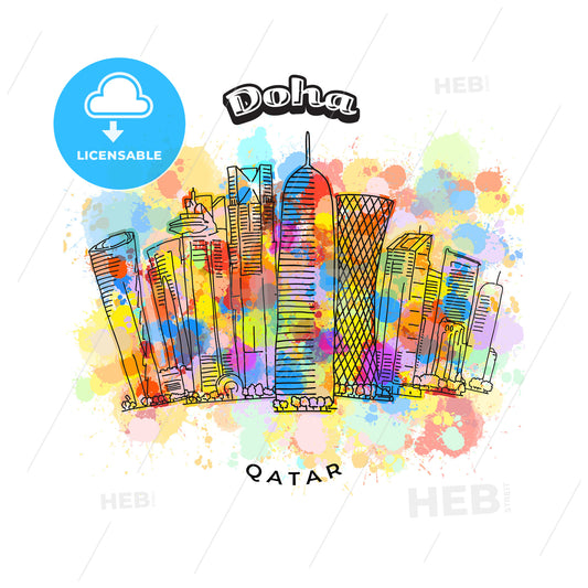 Doha Qatar colorful skyline – instant download