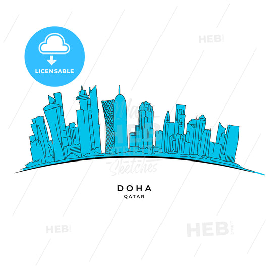 Doha Qatar outline sketch – instant download