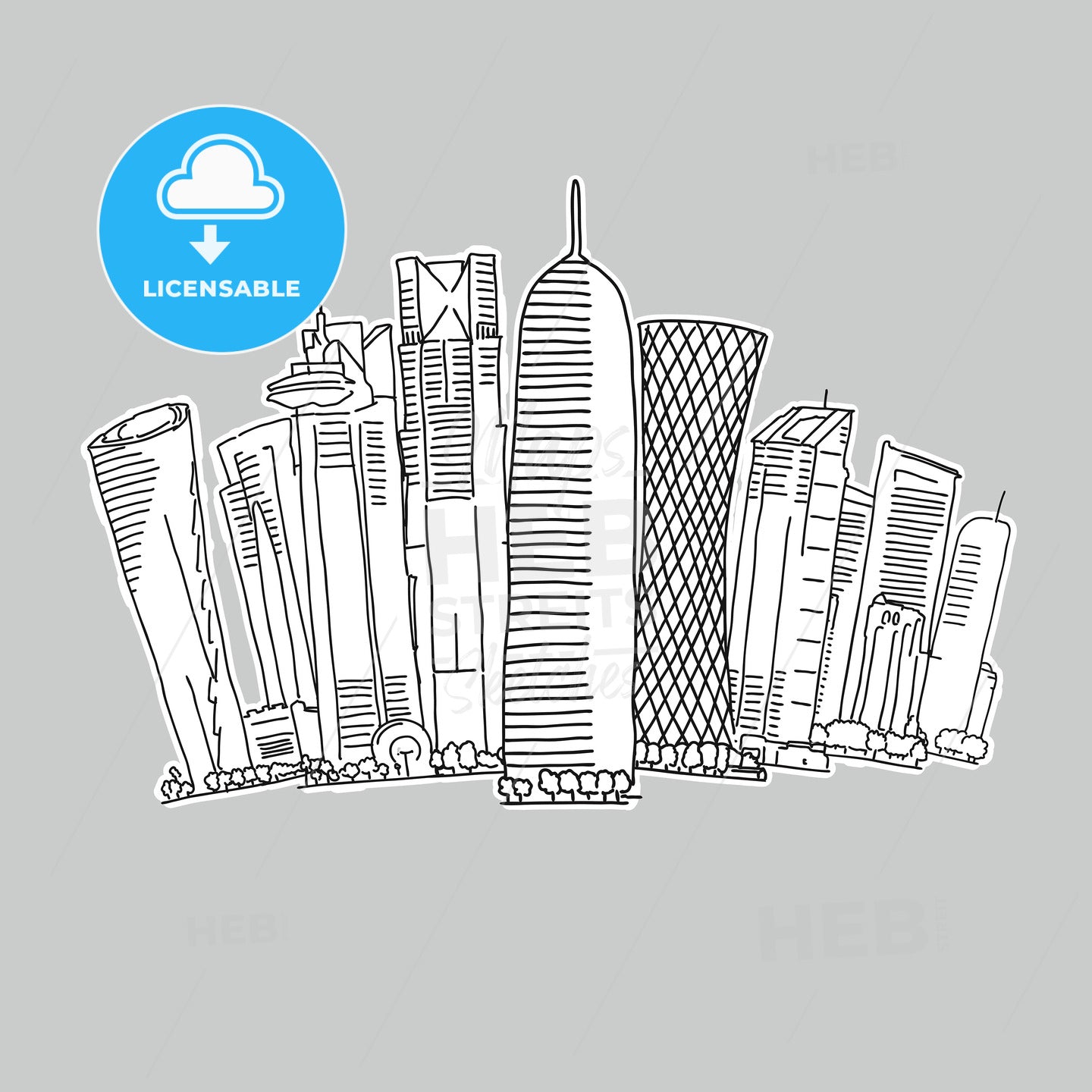 Doha Qatar skyline drawing – instant download