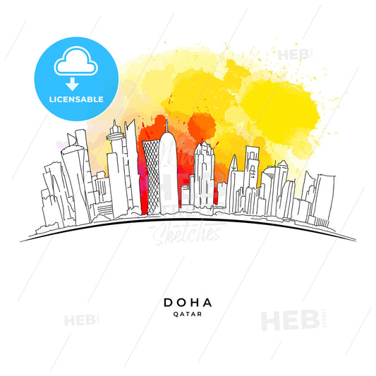 Doha Qatar skyline on colorful background – instant download