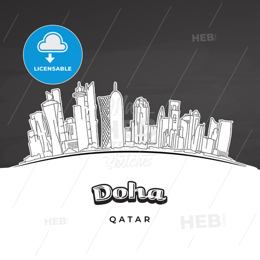 Doha Qatar skyline outline – instant download