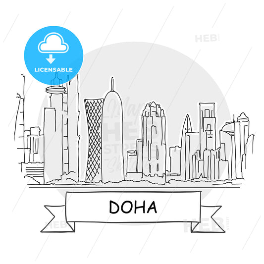 Doha hand-drawn urban vector sign – instant download