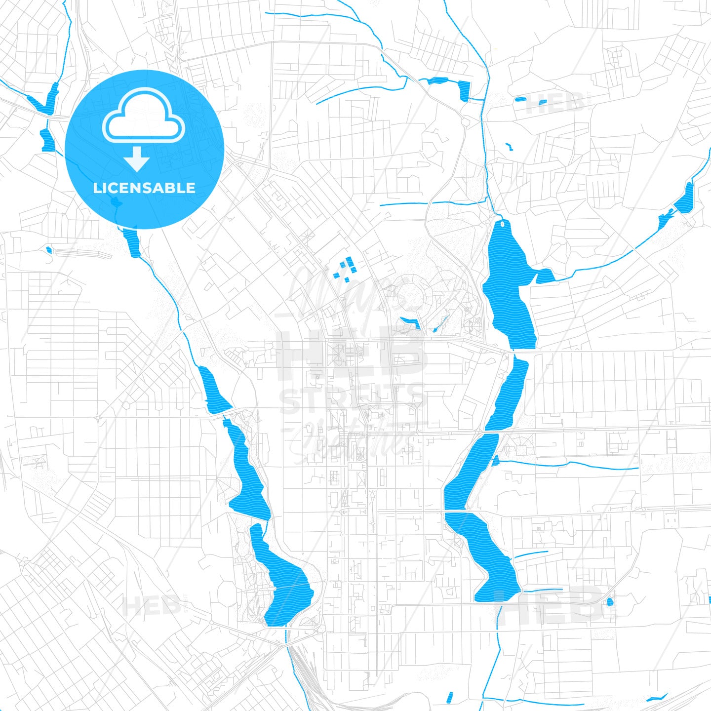 Donetsk, Ukraine PDF vector map with water in focus