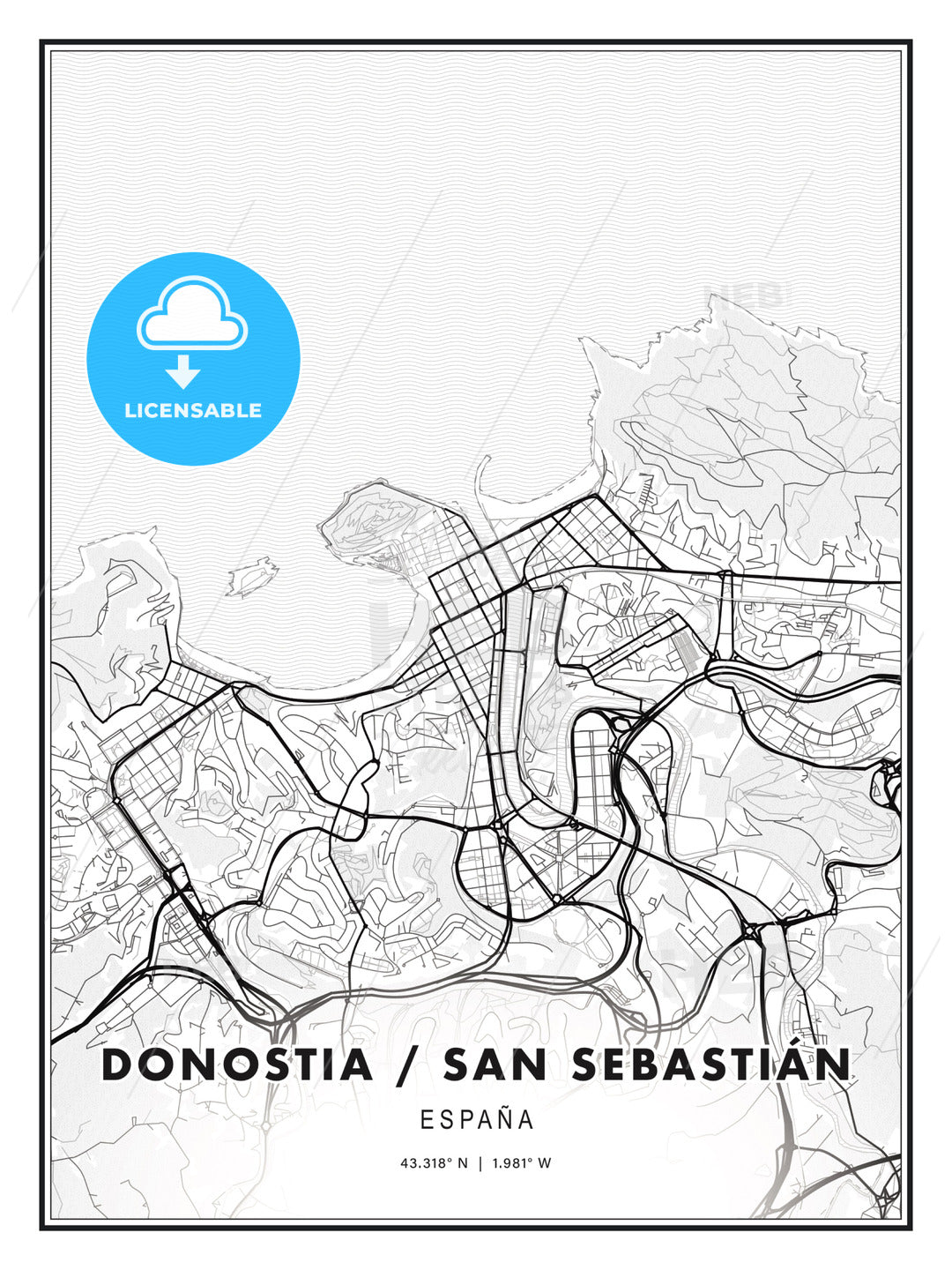 Donostia / San Sebastián, Spain, Modern Print Template in Various Formats - HEBSTREITS Sketches