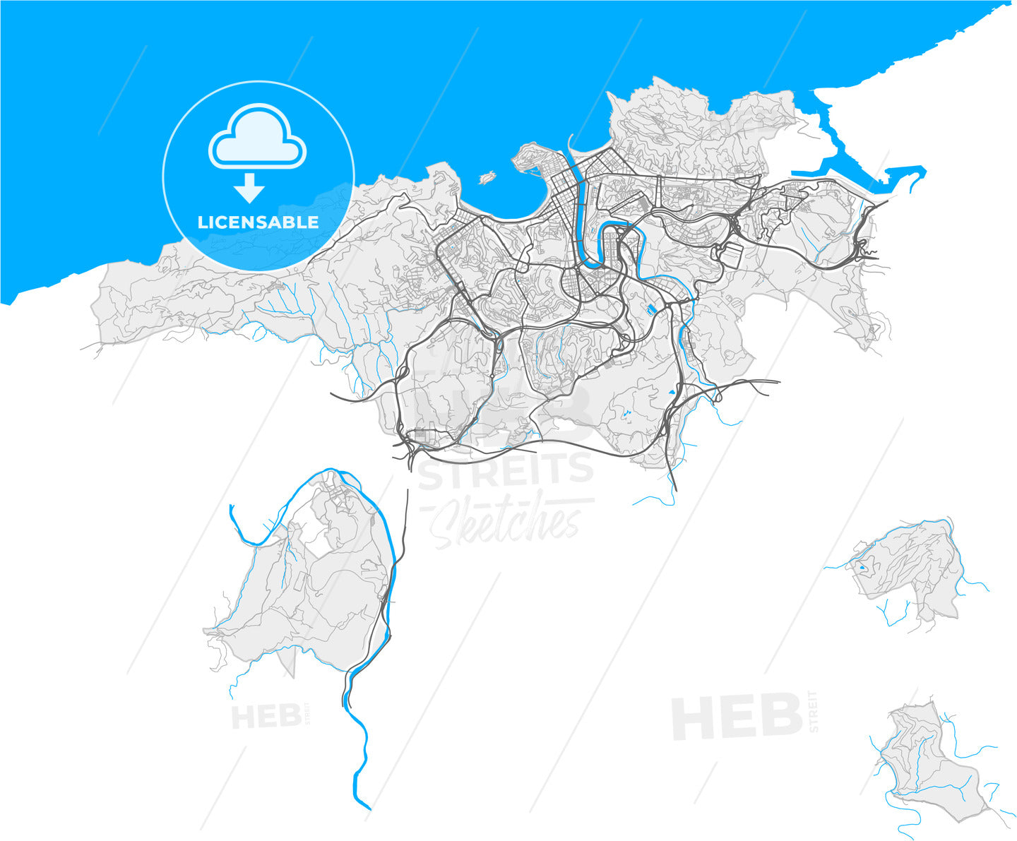 Donostia / San Sebastián, Gipuzkoa, Spain, high quality vector map