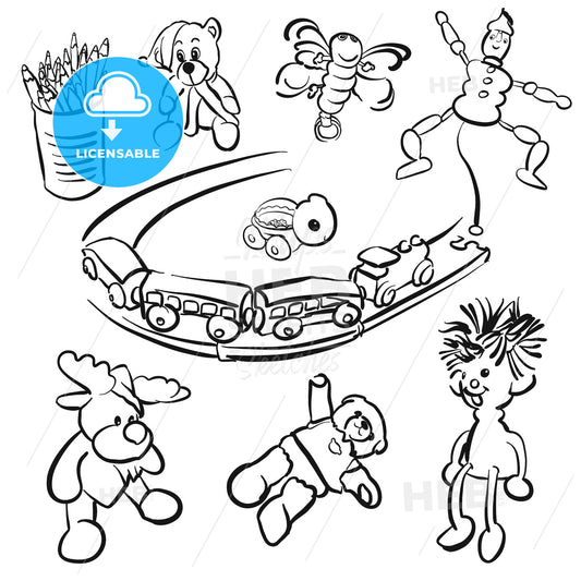 Doodles of Toddlers playing Toys – instant download