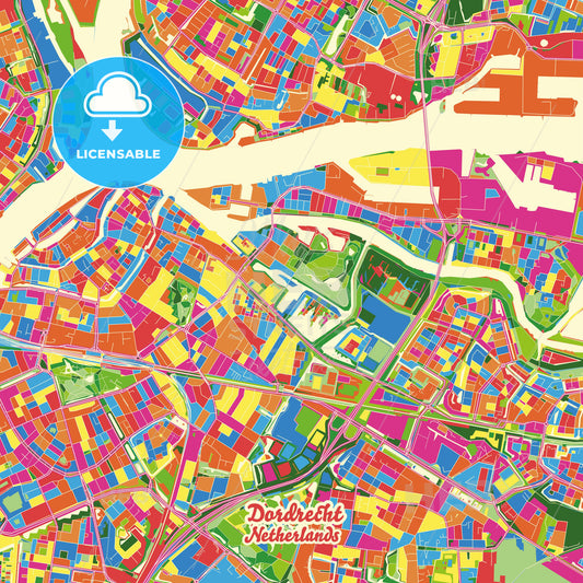 Dordrecht, Netherlands Crazy Colorful Street Map Poster Template - HEBSTREITS Sketches