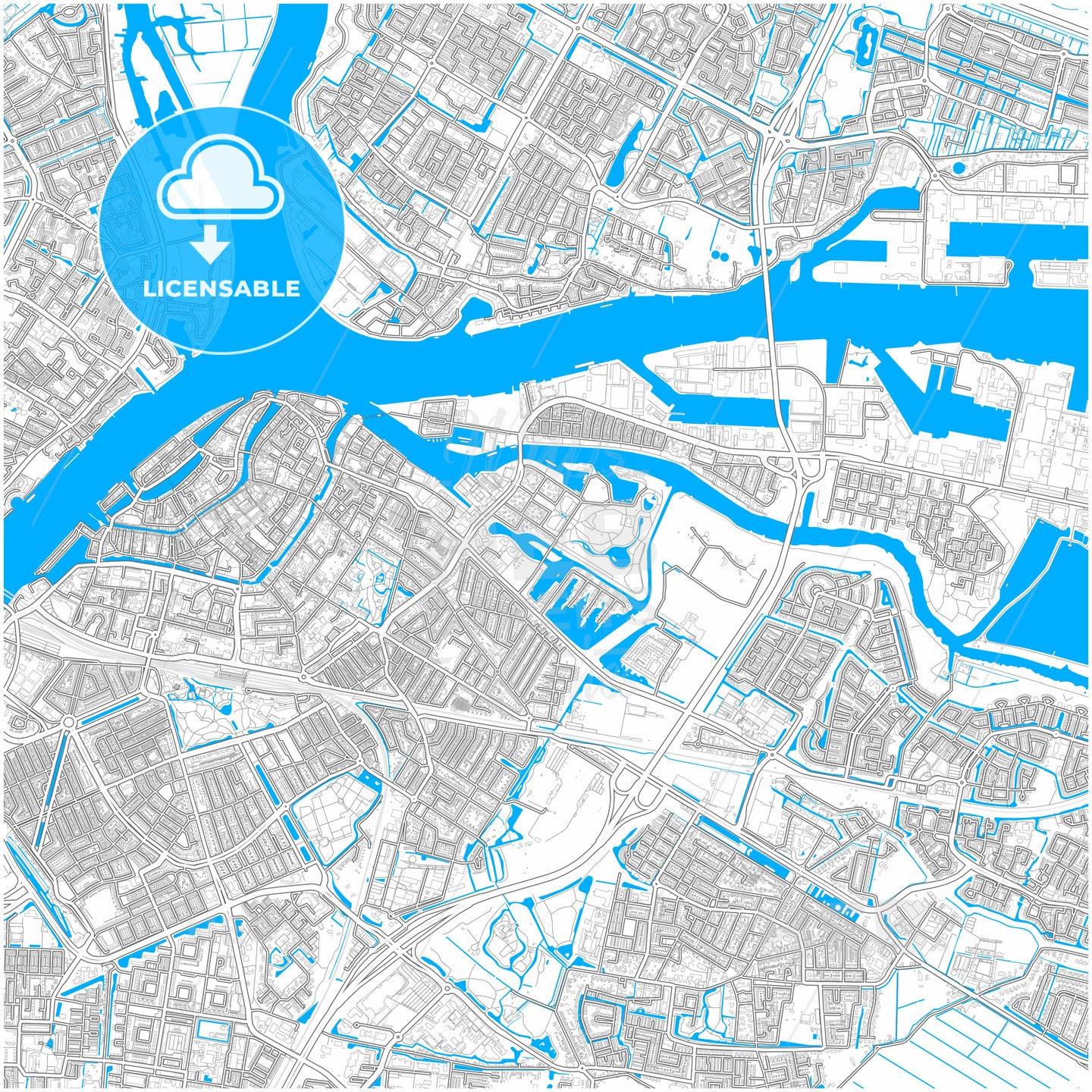 Dordrecht, South Holland, Netherlands, city map with high quality roads.