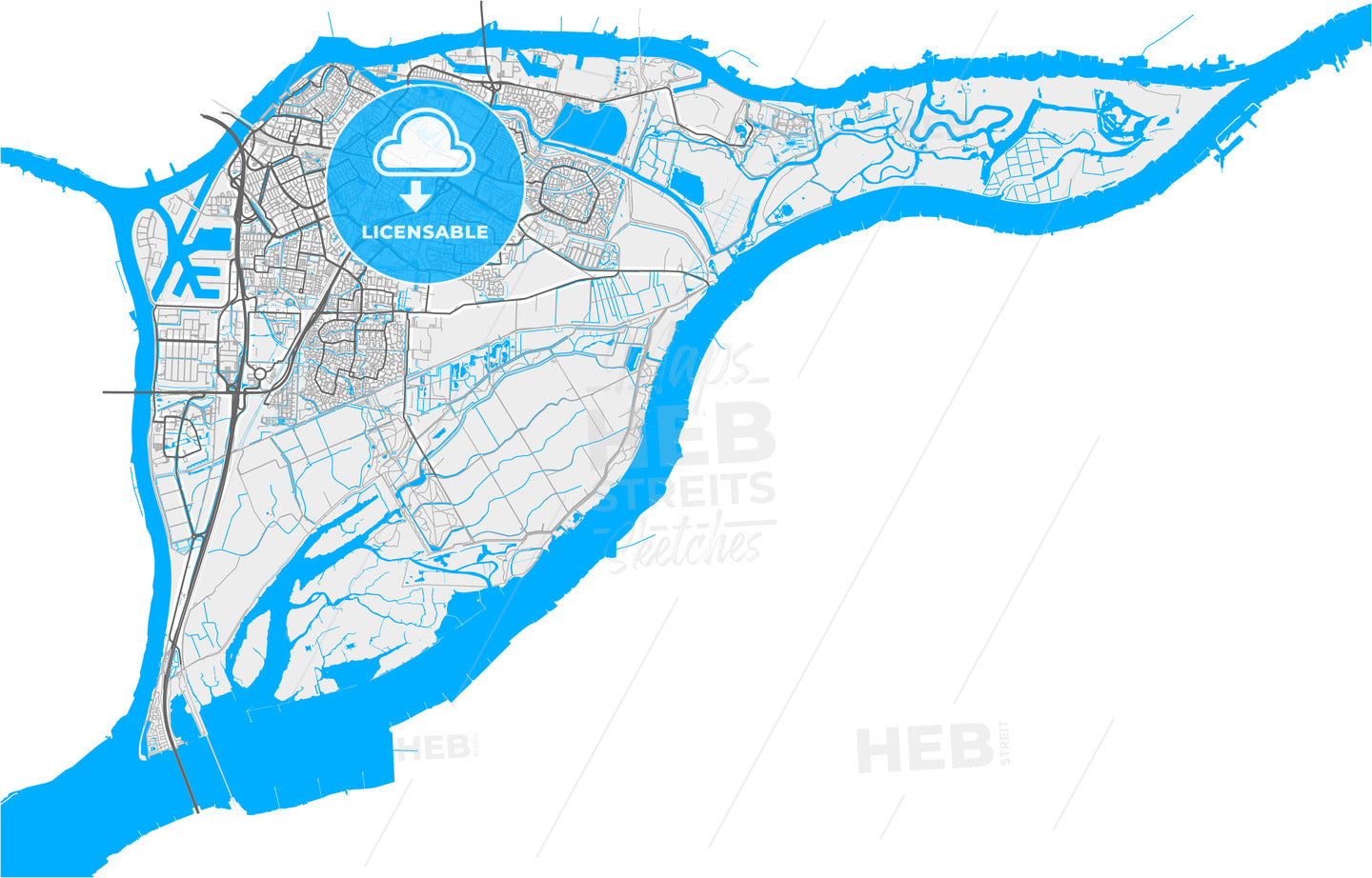Dordrecht, South Holland, Netherlands, high quality vector map