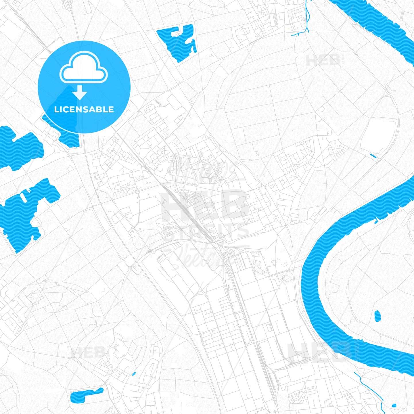 Dormagen, Germany PDF vector map with water in focus