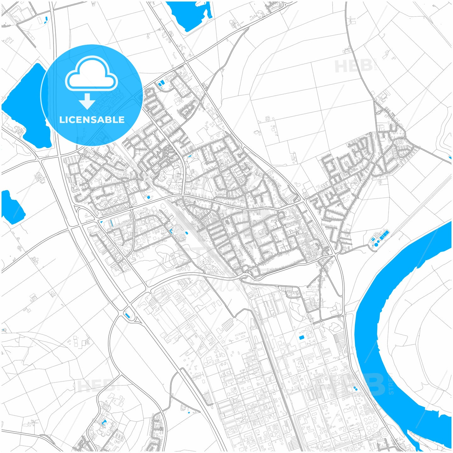 Dormagen, North Rhine-Westphalia, Germany, city map with high quality roads.