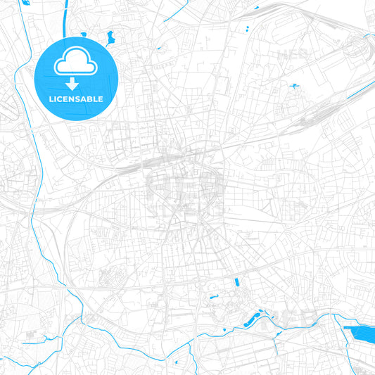 Dortmund, Germany PDF vector map with water in focus