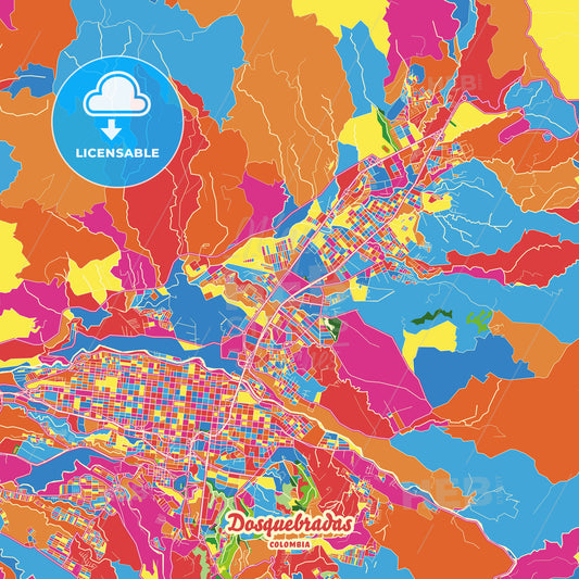 Dosquebradas, Colombia Crazy Colorful Street Map Poster Template - HEBSTREITS Sketches