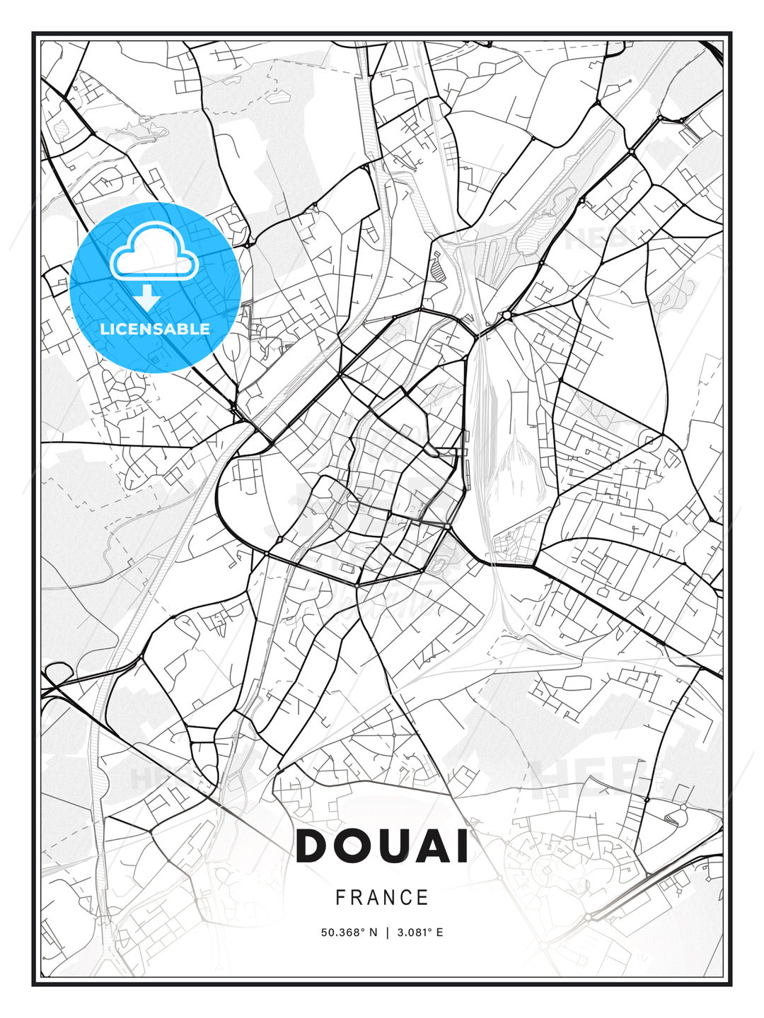 Douai, France, Modern Print Template in Various Formats - HEBSTREITS Sketches