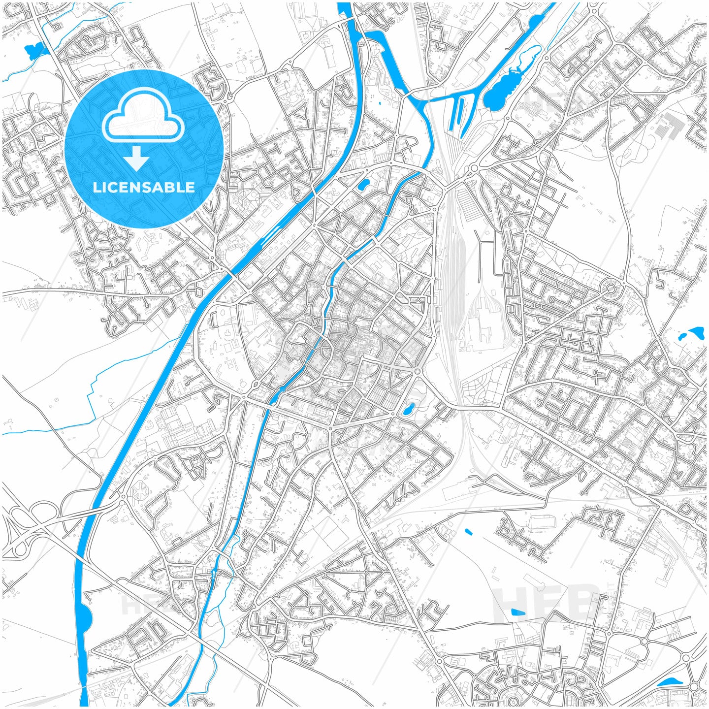 Douai, Nord, France, city map with high quality roads.