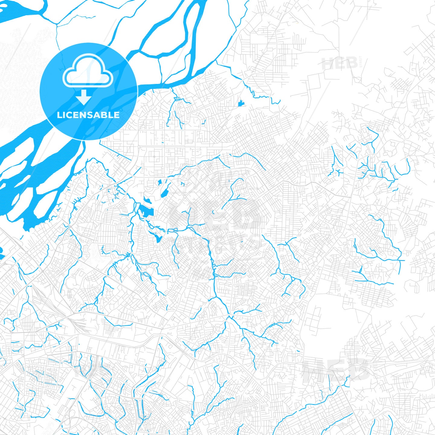 Douala, Cameroon PDF vector map with water in focus