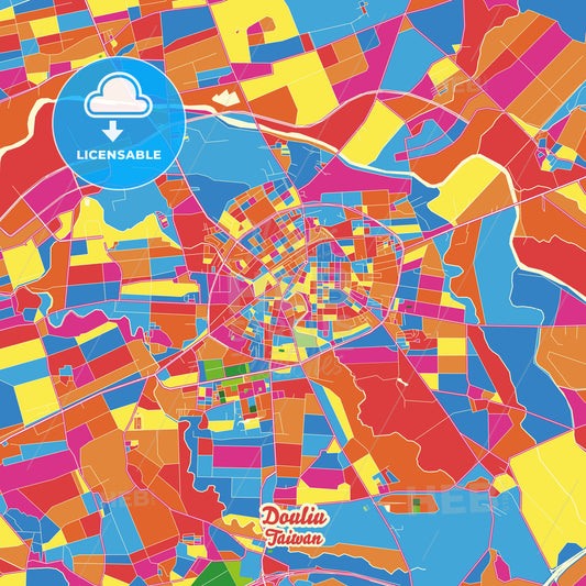 Douliu, Taiwan Crazy Colorful Street Map Poster Template - HEBSTREITS Sketches