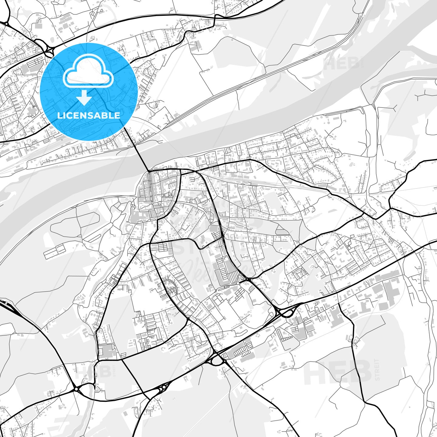 Downtown map of Braunau am Inn, Austria