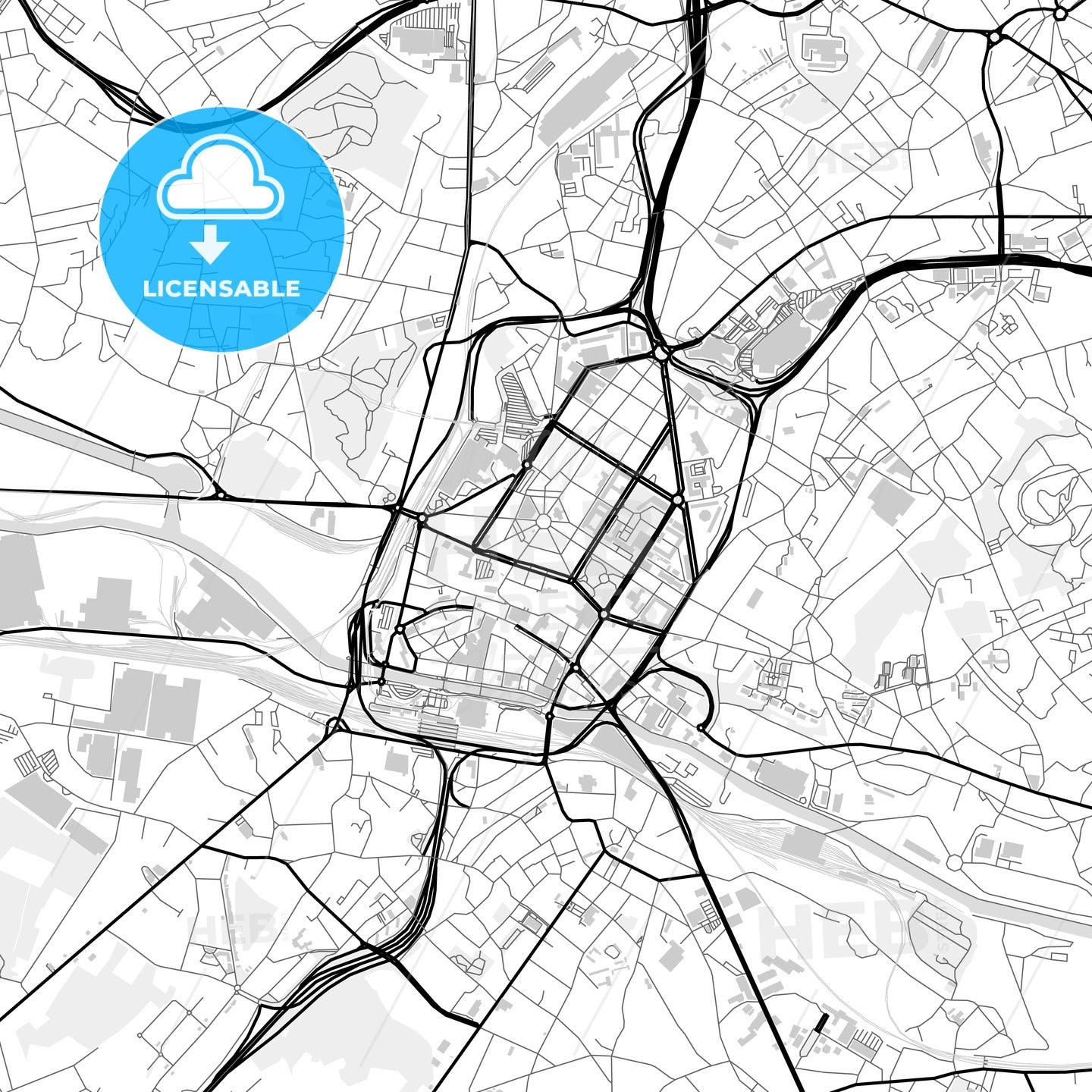 Downtown map of Charleroi, Belgium