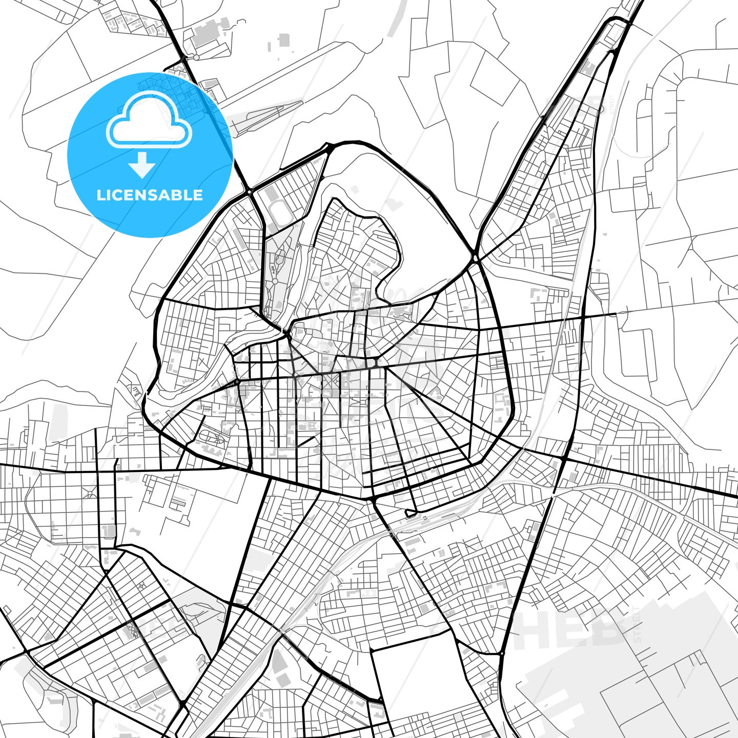 Downtown map of Larissa, Greece - HEBSTREITS