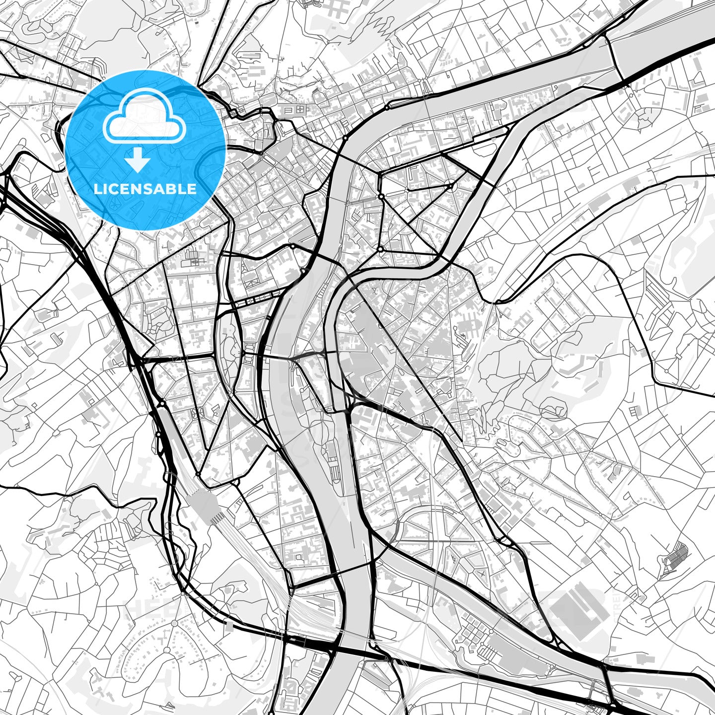 Downtown map of Liège, Belgium