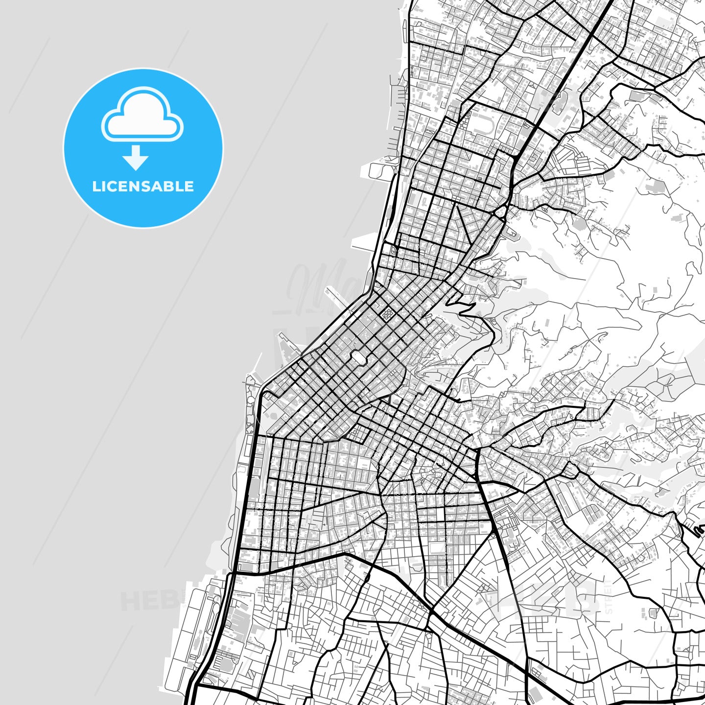 Downtown map of Patras, Greece