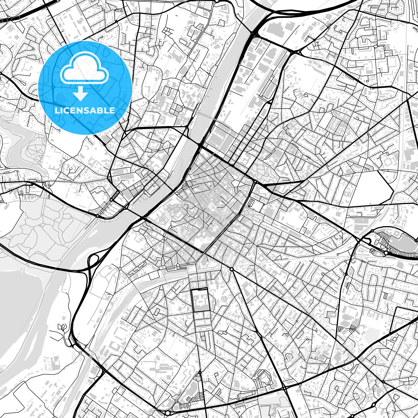 Downtown map of Angers, light