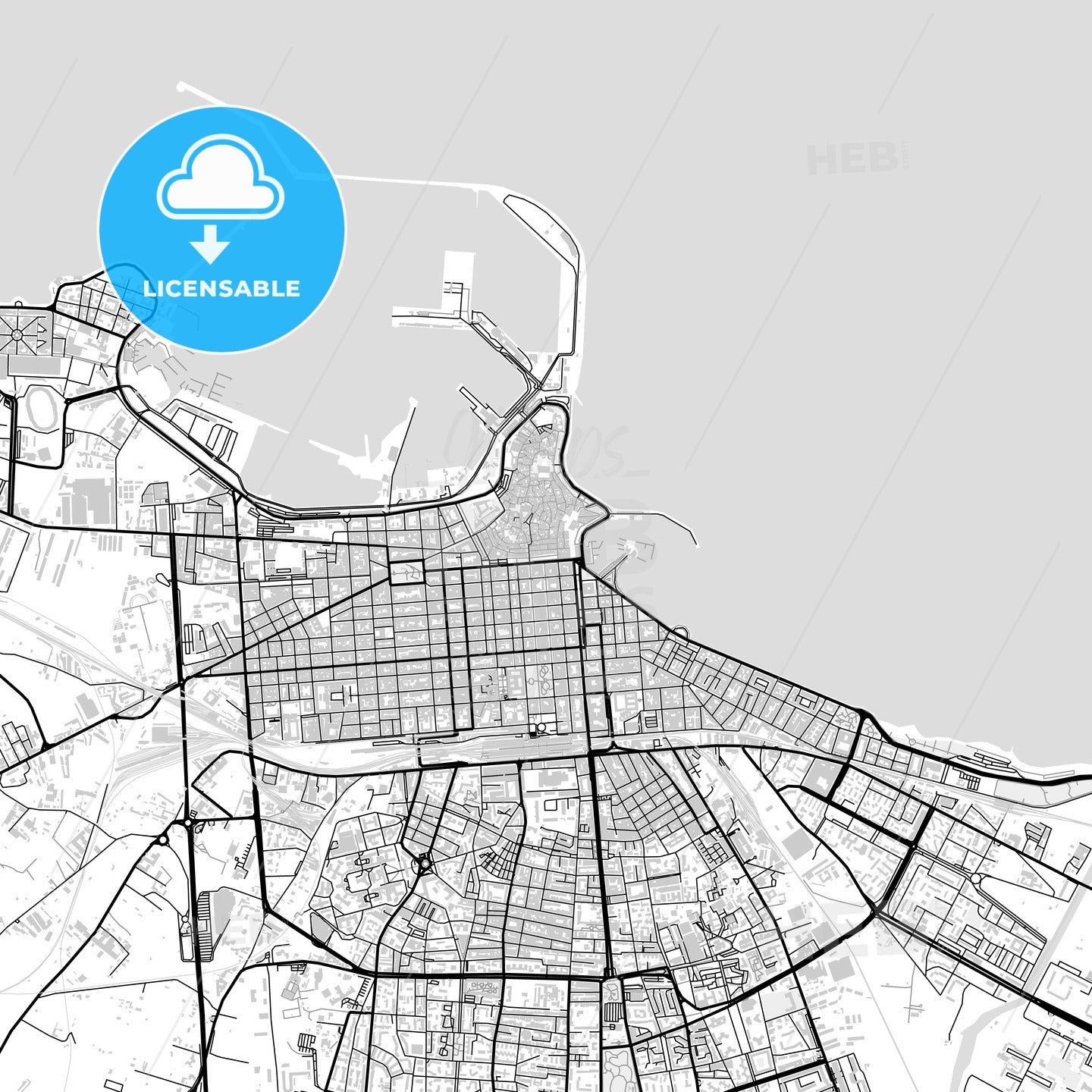 Downtown map of Bari, light