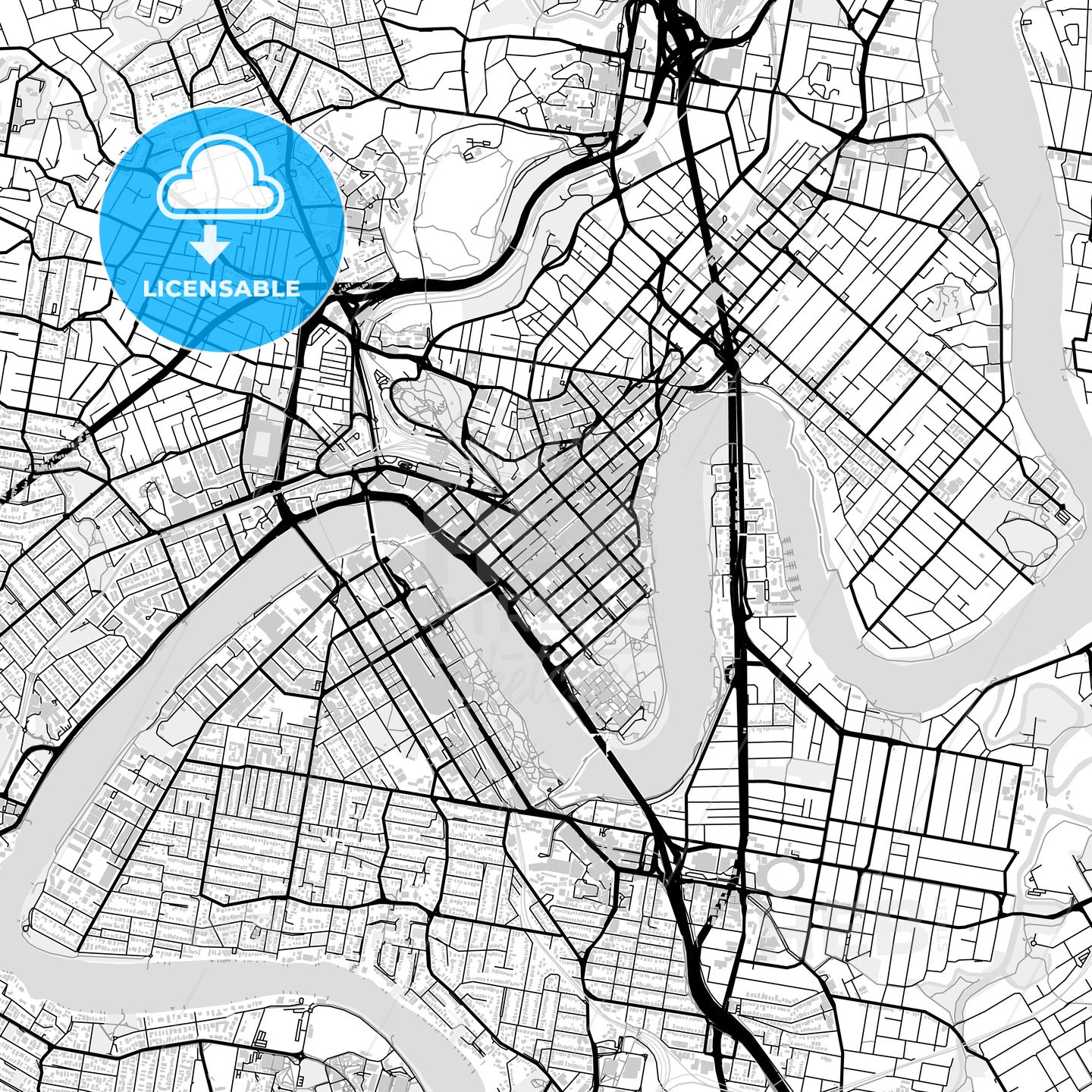 Downtown map of Brisbane, light
