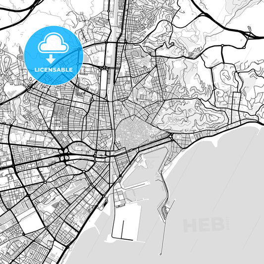 Downtown map of Málaga, light