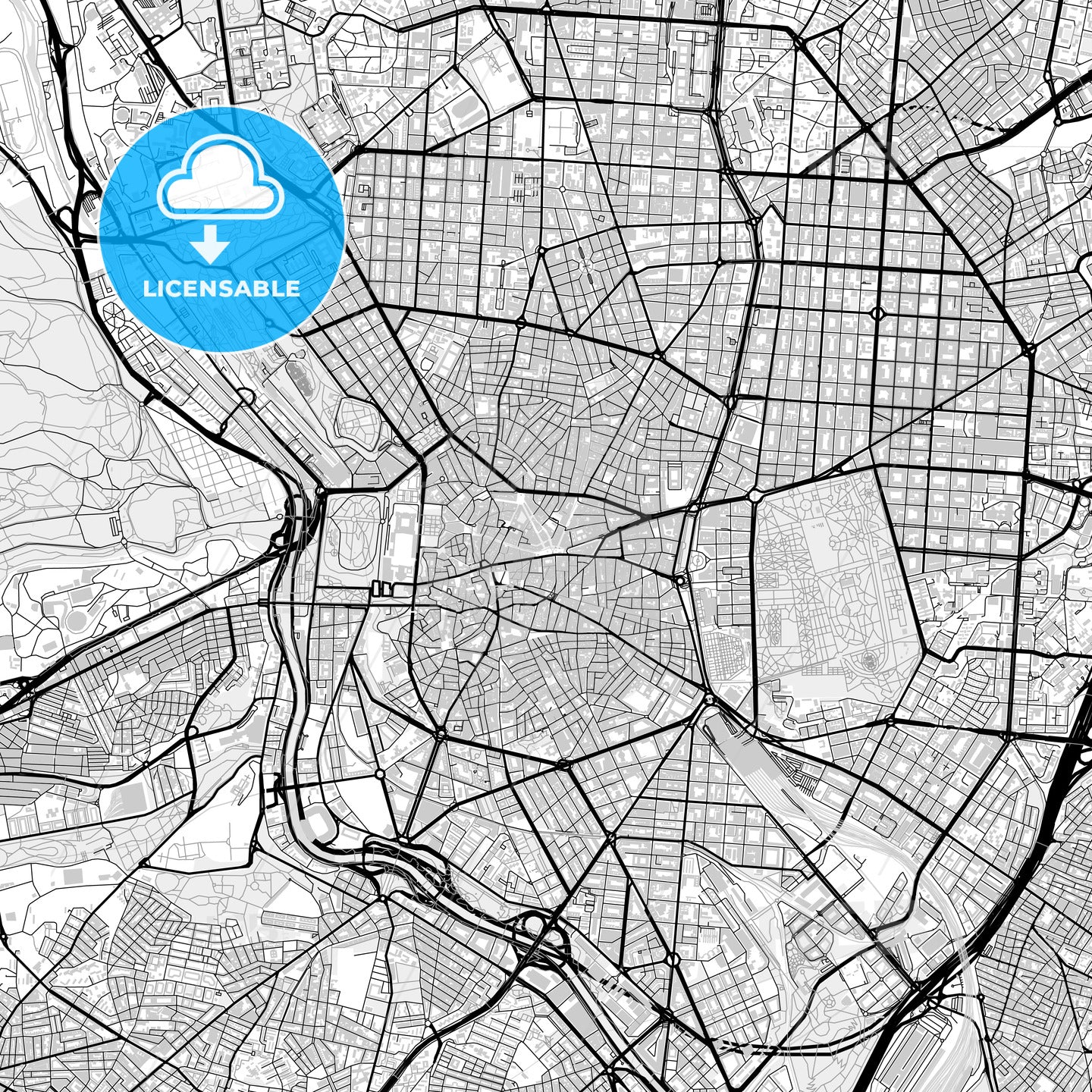 Downtown map of Madrid, light