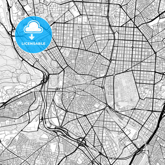 Downtown map of Madrid, light